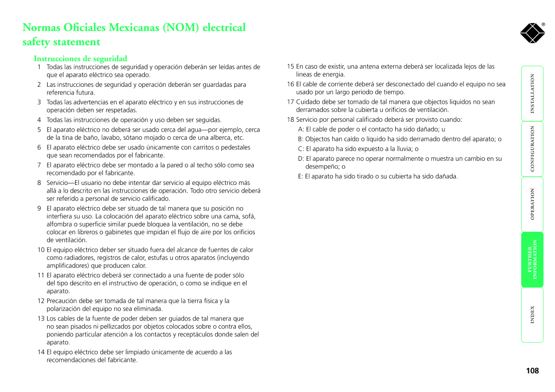 Black Box ServSwitch CX, KV1424A-R2 Normas Oficiales Mexicanas NOM electrical safety statement, Instrucciones de seguridad 