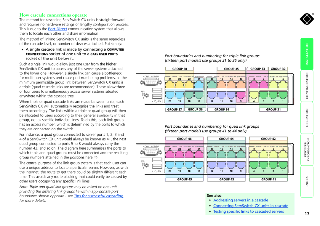 Black Box KV0424A-R2, KV1424A-R2, KV1416A-R2, KV0416A-R2, ServSwitch CX manual How cascade connections operate 