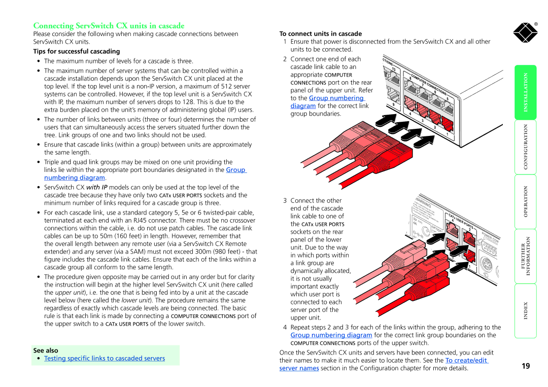 Black Box KV1424A-R2 manual Connecting ServSwitch CX units in cascade, Tips for successful cascading, Numbering diagram 