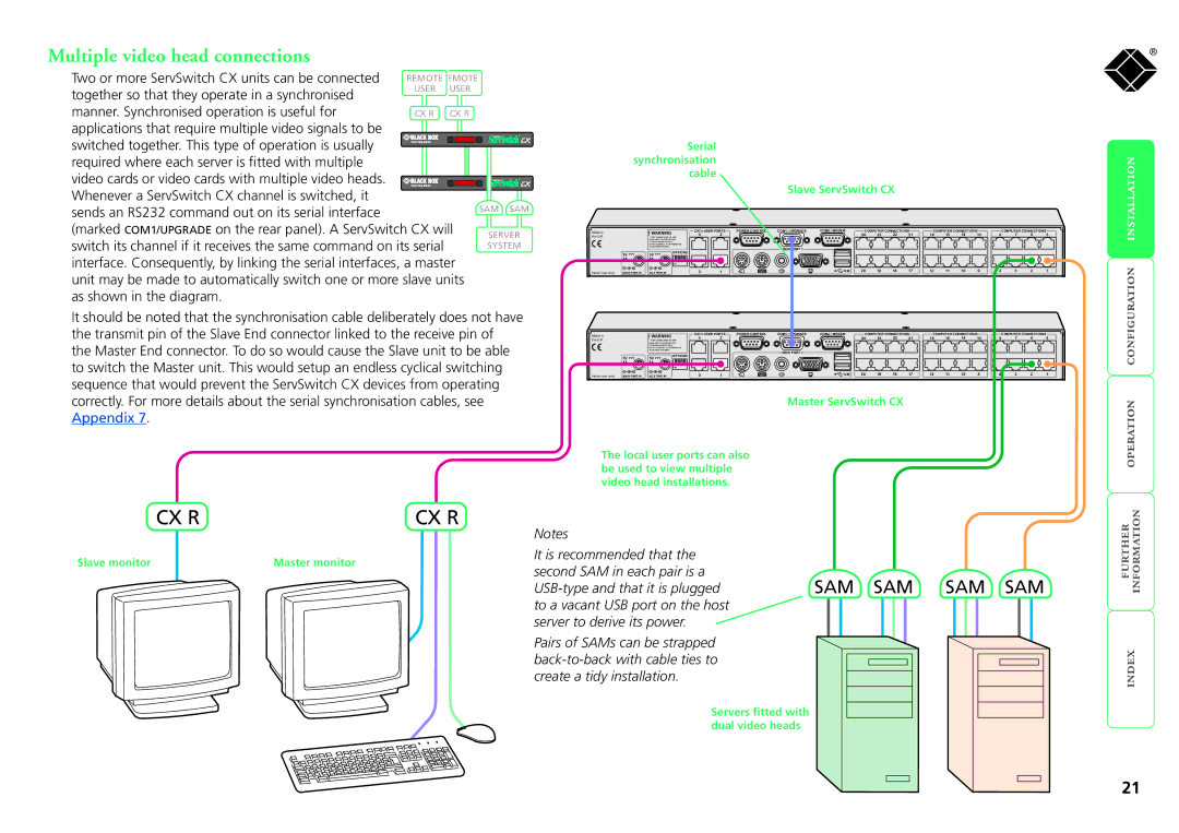 Black Box KV0416A-R2, KV1424A-R2, KV1416A-R2, KV0424A-R2 manual Multiple video head connections, Slave ServSwitch CX 