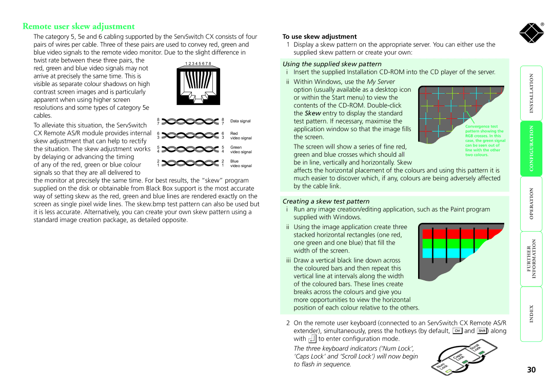 Black Box KV1416A-R2, KV1424A-R2 manual Remote user skew adjustment, To use skew adjustment, Using the supplied skew pattern 