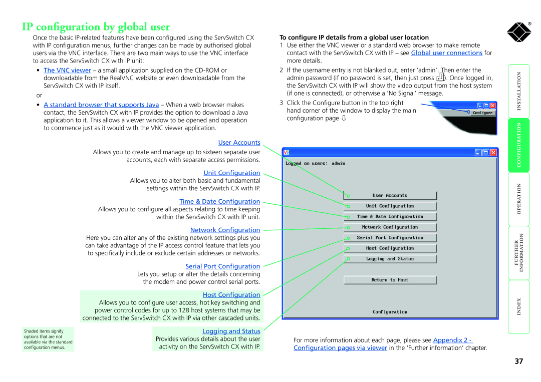 Black Box KV0424A-R2 IP configuration by global user, To configure IP details from a global user location, User Accounts 