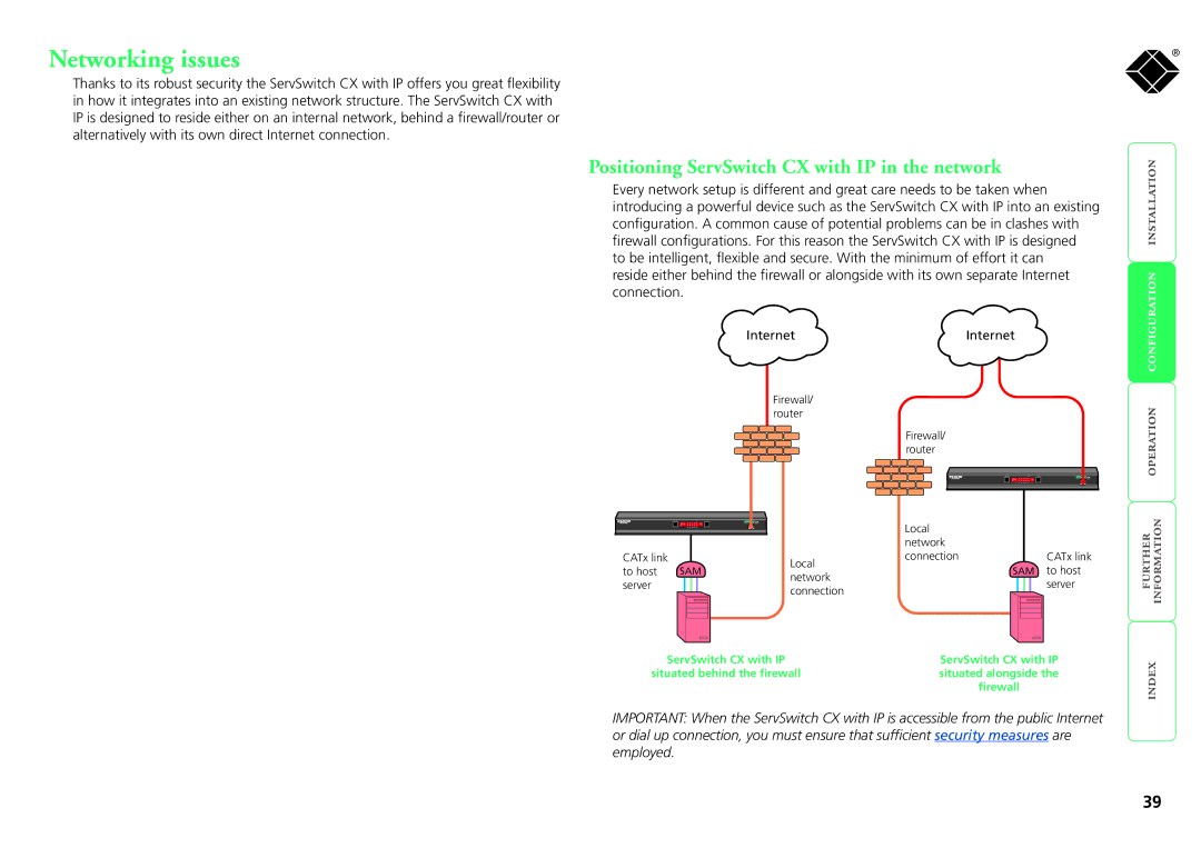 Black Box KV1424A-R2, KV1416A-R2, KV0416A-R2, KV0424A-R2 Networking issues, Positioning ServSwitch CX with IP in the network 