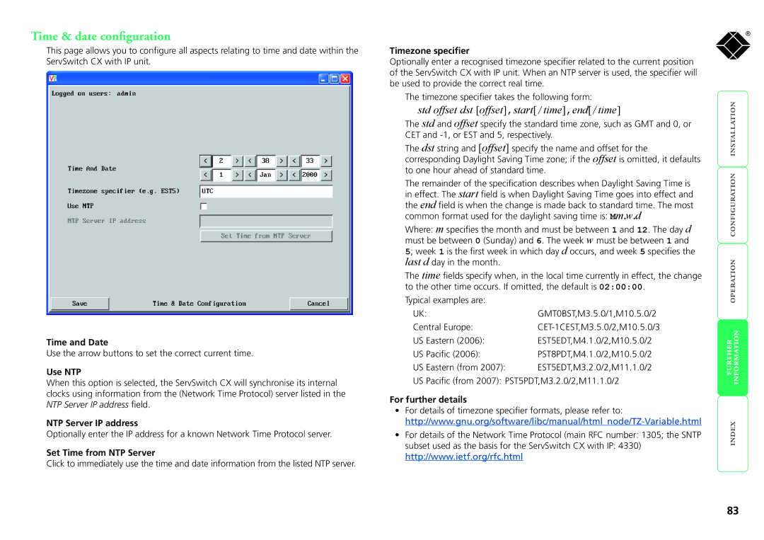 Black Box ServSwitch CX, KV1424A-R2, KV1416A-R2, KV0416A-R2, KV0424A-R2 manual Time & date configuration 