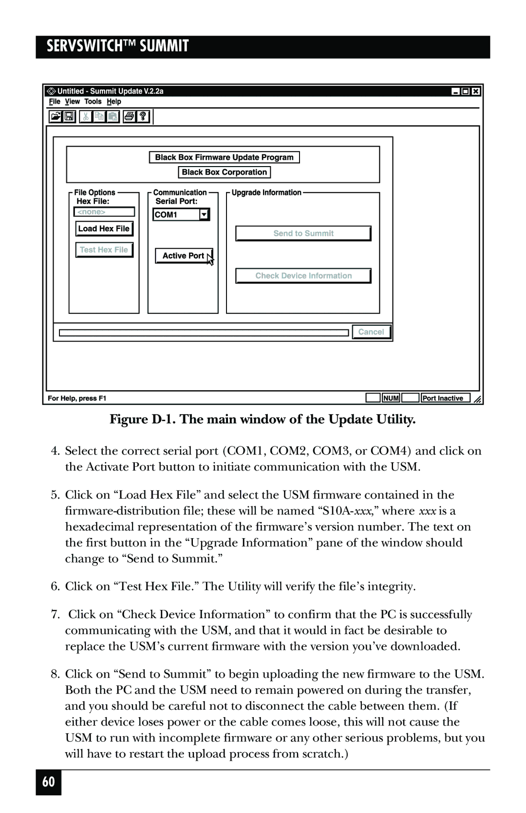 Black Box KV1500A manual Figure D-1. The main window of the Update Utility 