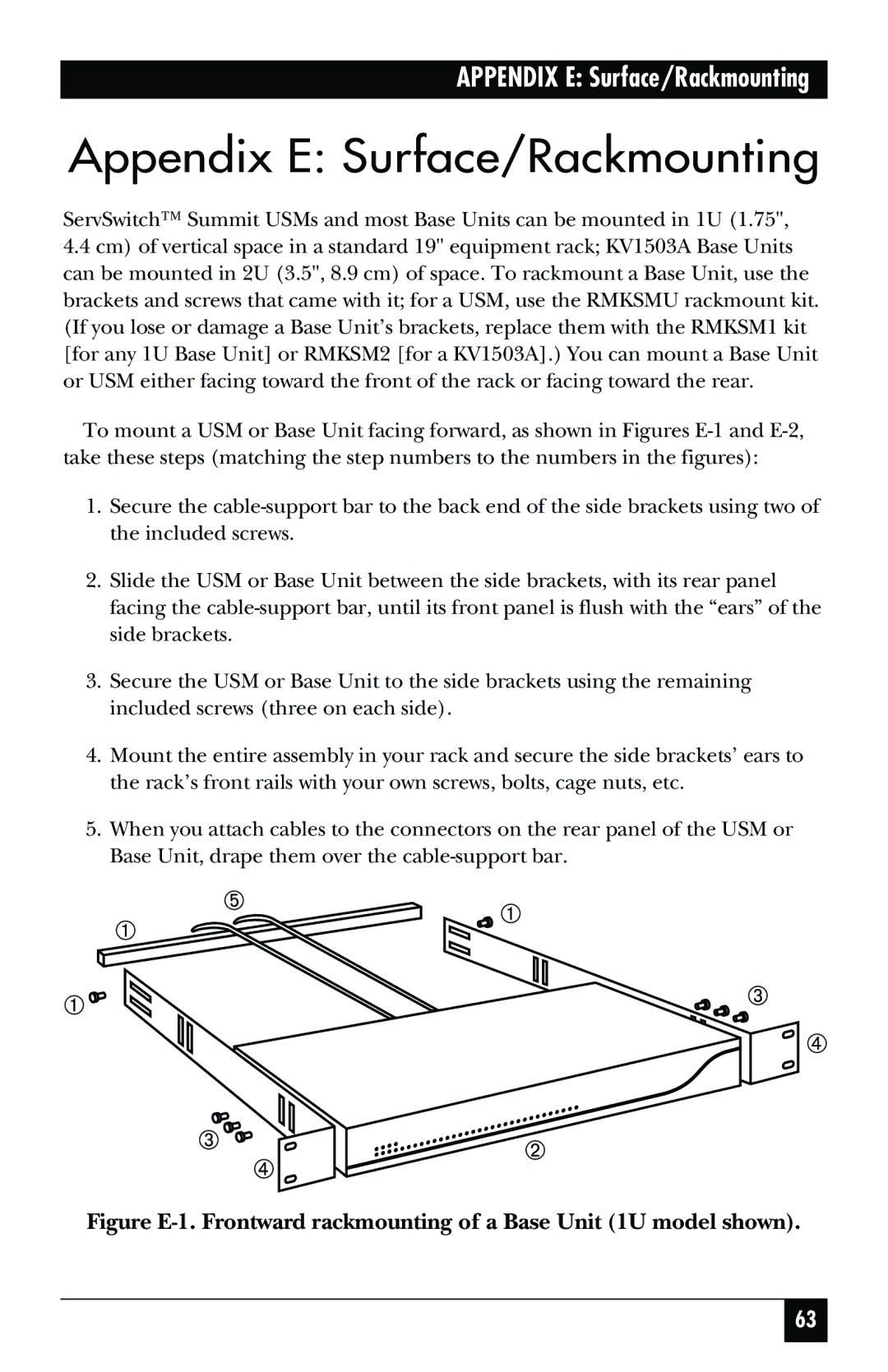 Black Box KV1500A manual Appendix E Surface/Rackmounting 