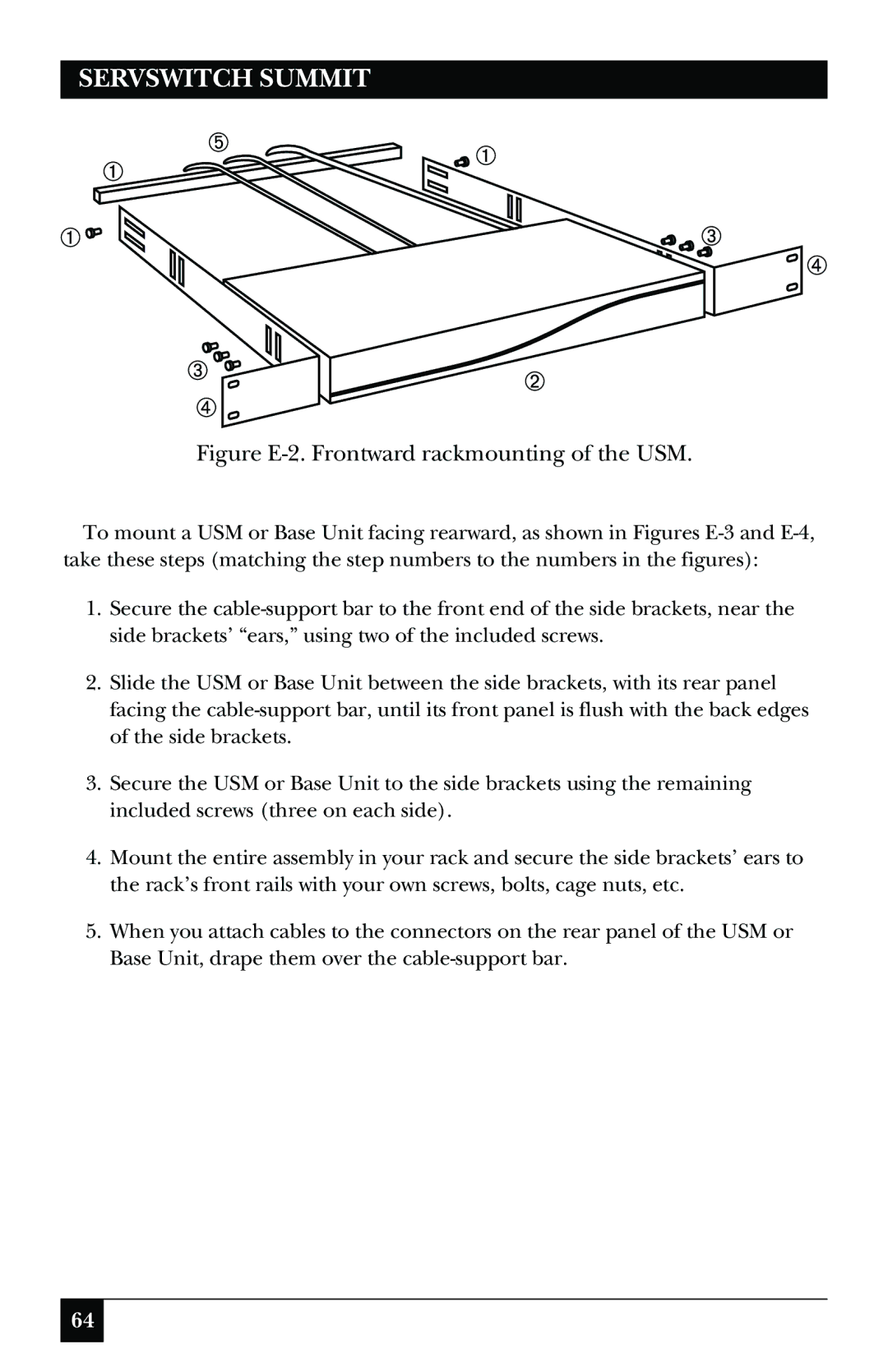 Black Box KV1500A manual Figure E-2. Frontward rackmounting of the USM 