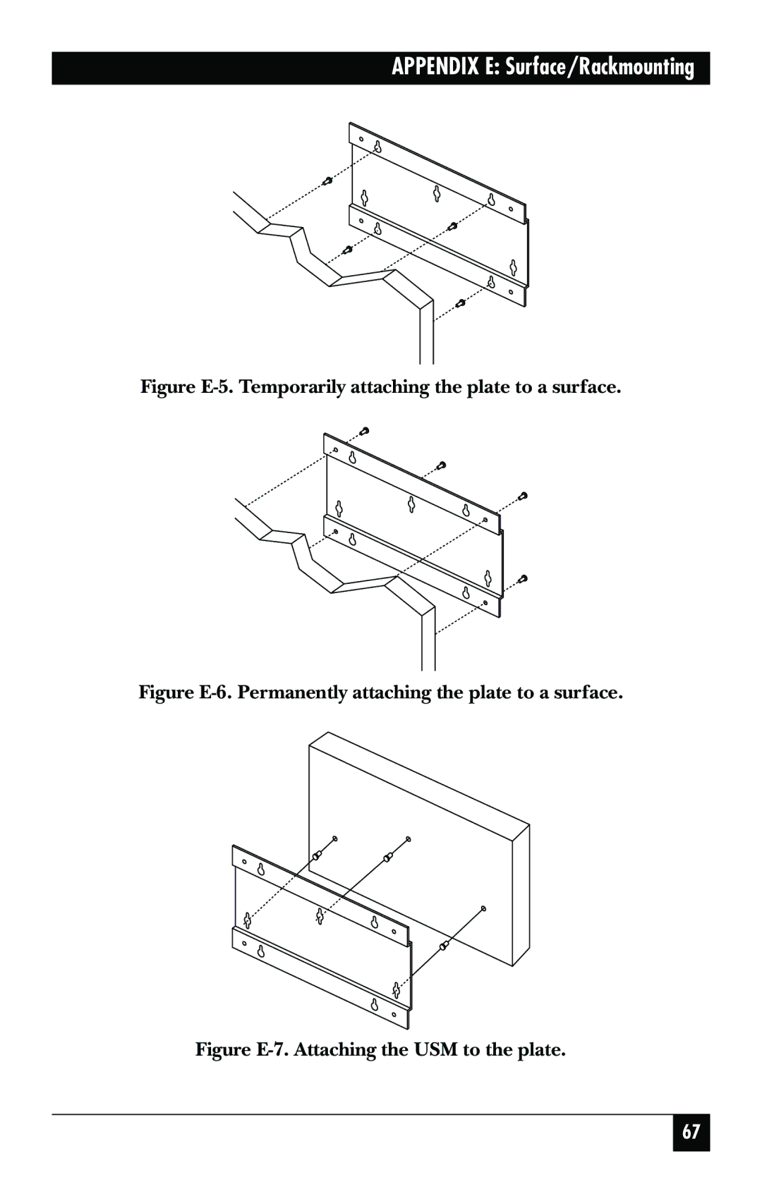 Black Box KV1500A manual Figure E-5. Temporarily attaching the plate to a surface 