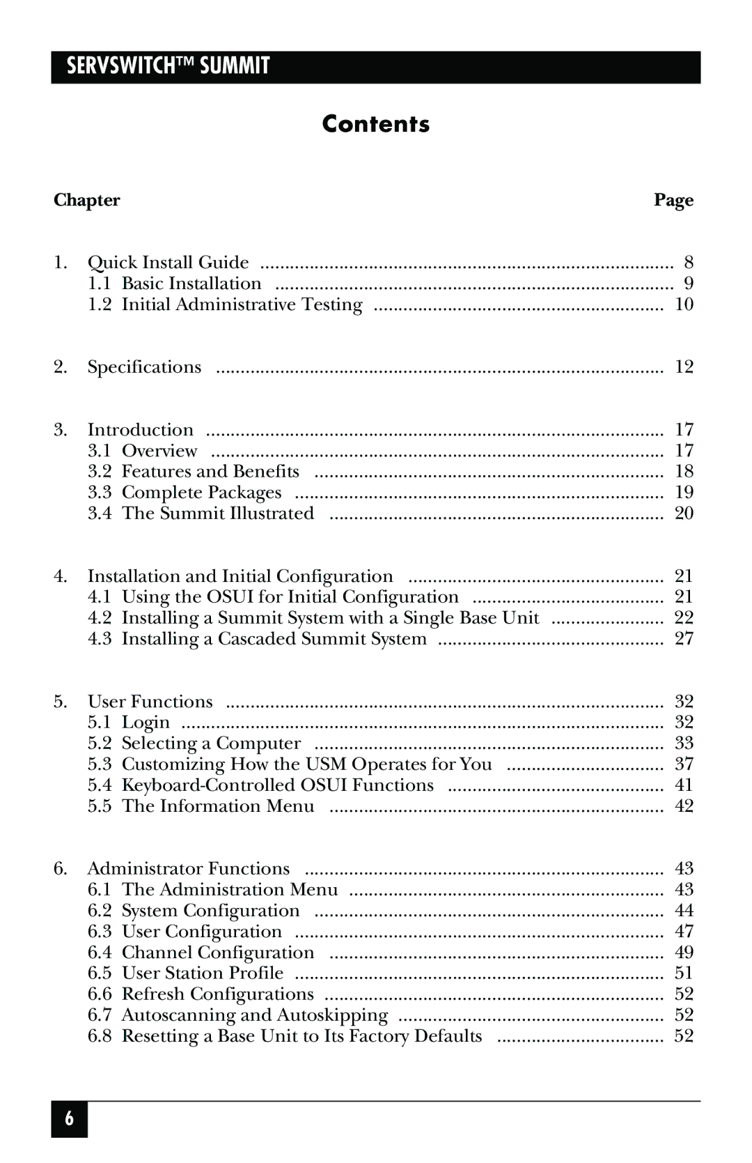 Black Box KV1500A manual Contents 