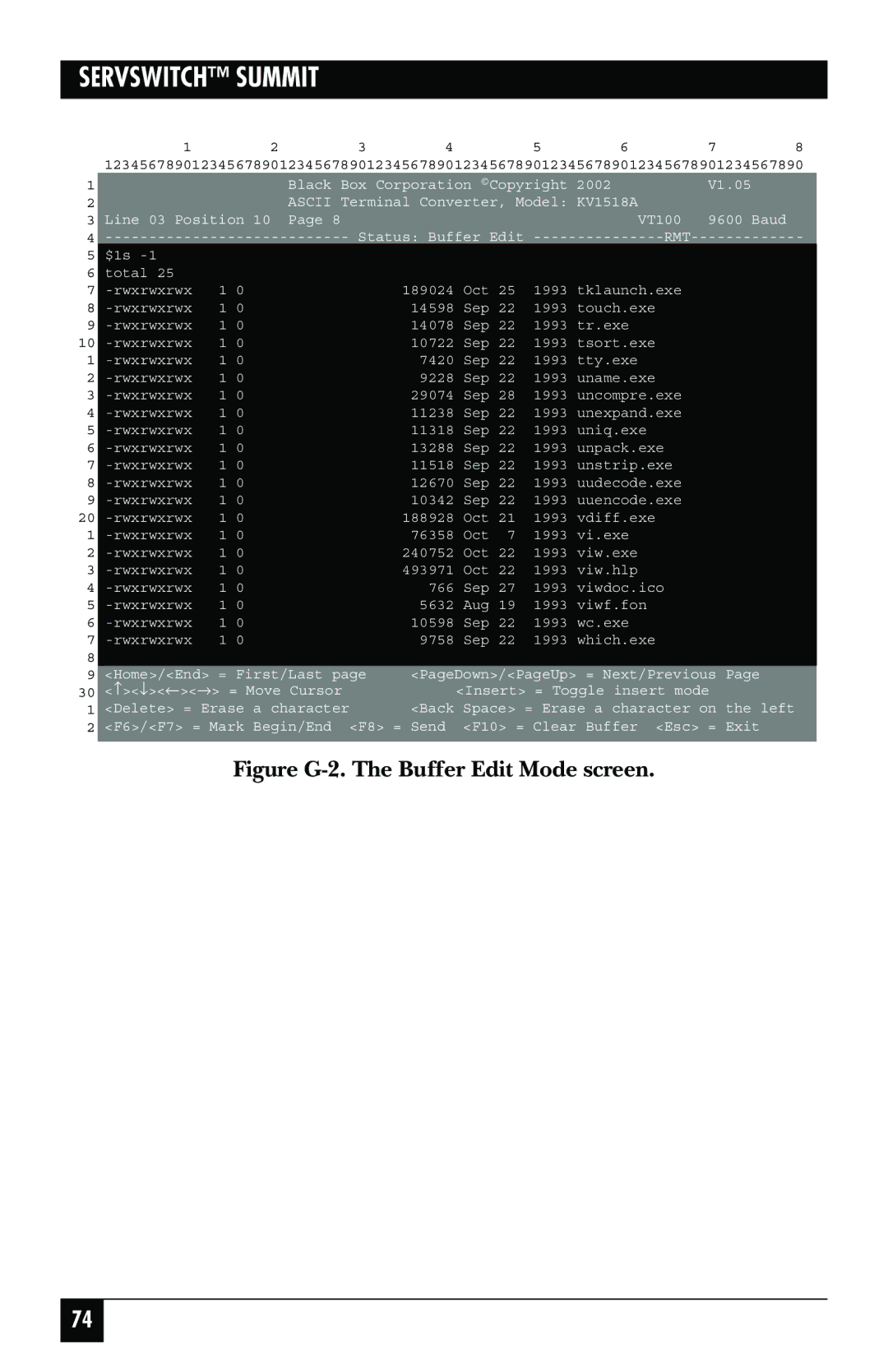 Black Box KV1500A manual Figure G-2. The Buffer Edit Mode screen 