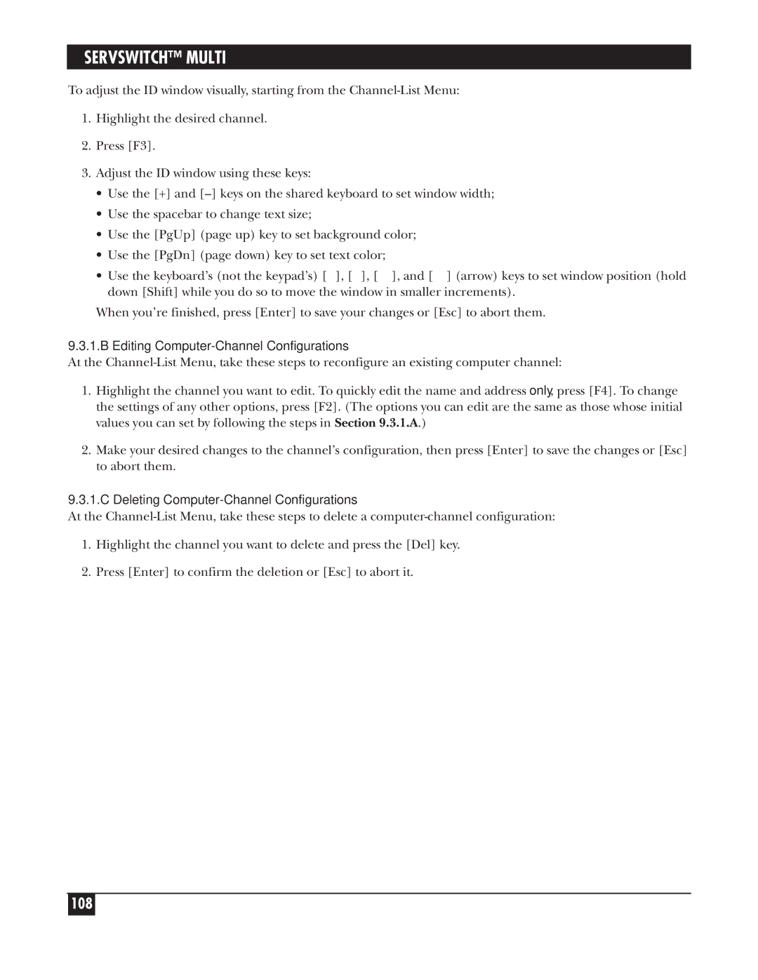 Black Box KV150A-R2 manual Editing Computer-Channel Configurations, Deleting Computer-Channel Configurations 