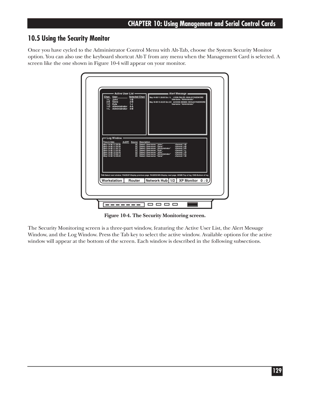 Black Box KV150A-R2 manual Using the Security Monitor, Security Monitoring screen 