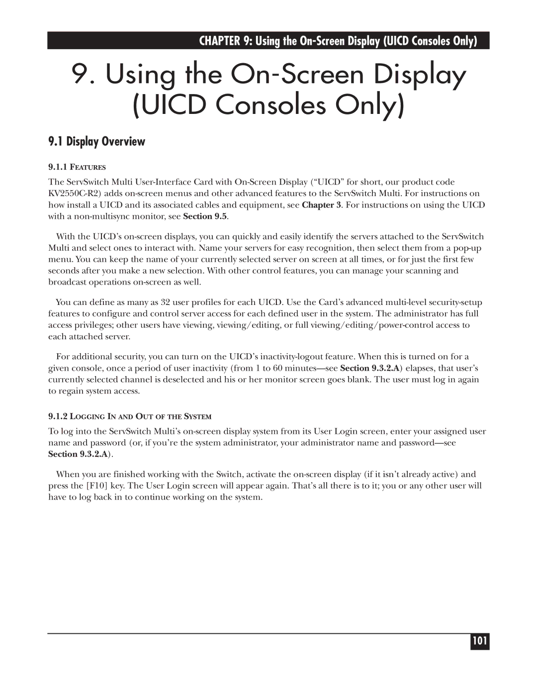 Black Box KV162A manual Using the On-Screen Display Uicd Consoles Only, Display Overview 