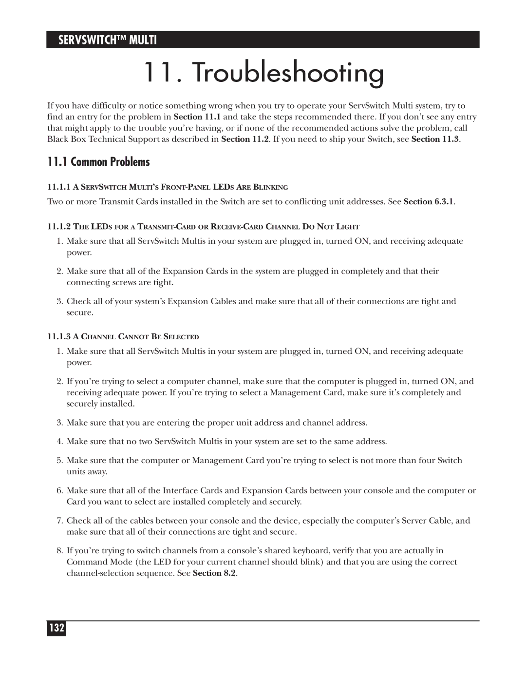 Black Box KV162A manual Troubleshooting, Common Problems 