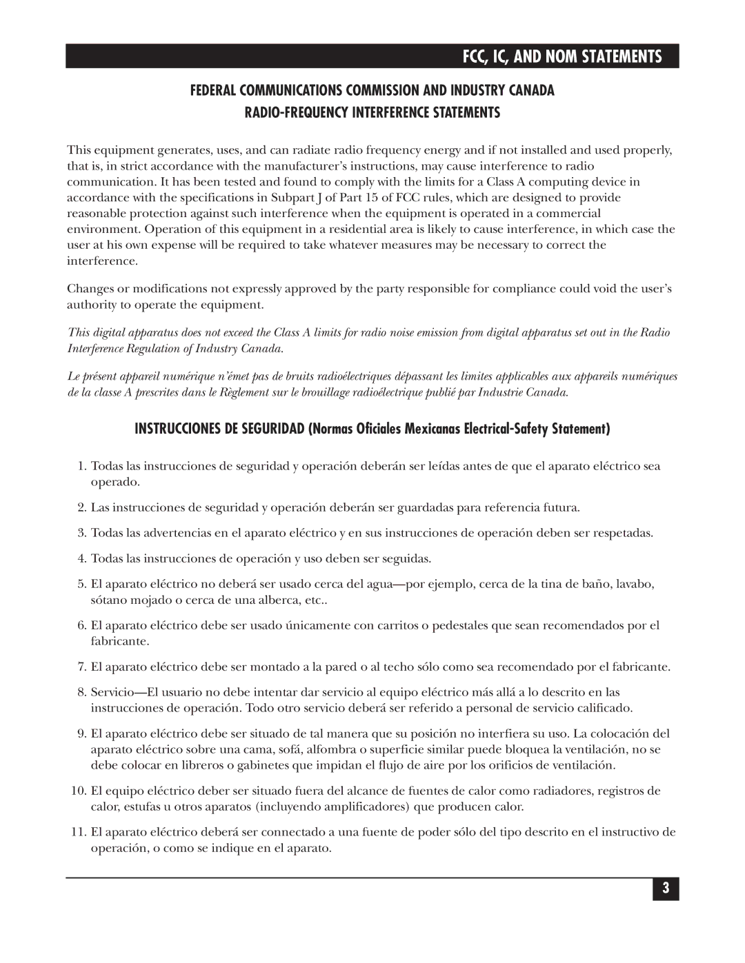 Black Box KV162A manual FCC, IC, and NOM Statements 