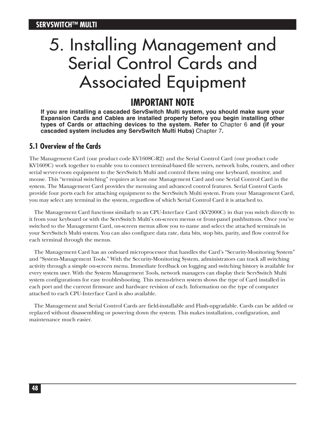 Black Box KV162A manual Overview of the Cards 