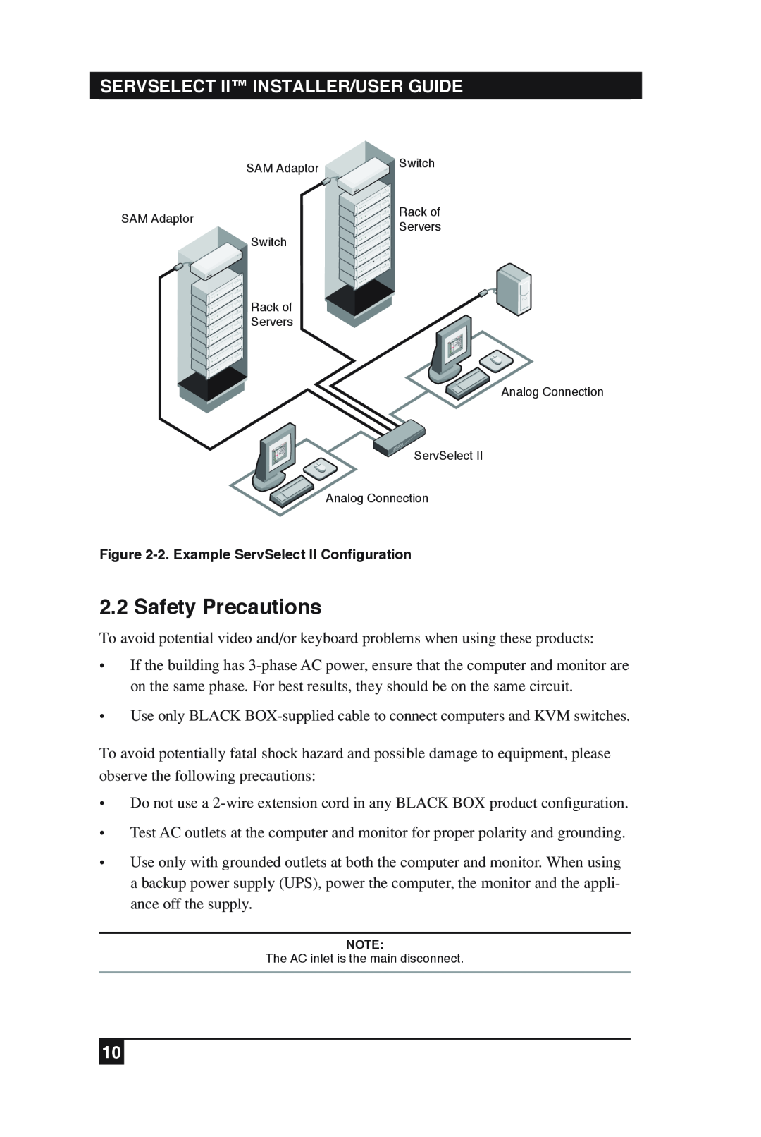 Black Box KV2016E, KV2016A Safety Precautions, Servselect Ii Installer/User Guide, 2. Example ServSelect II Configuration 