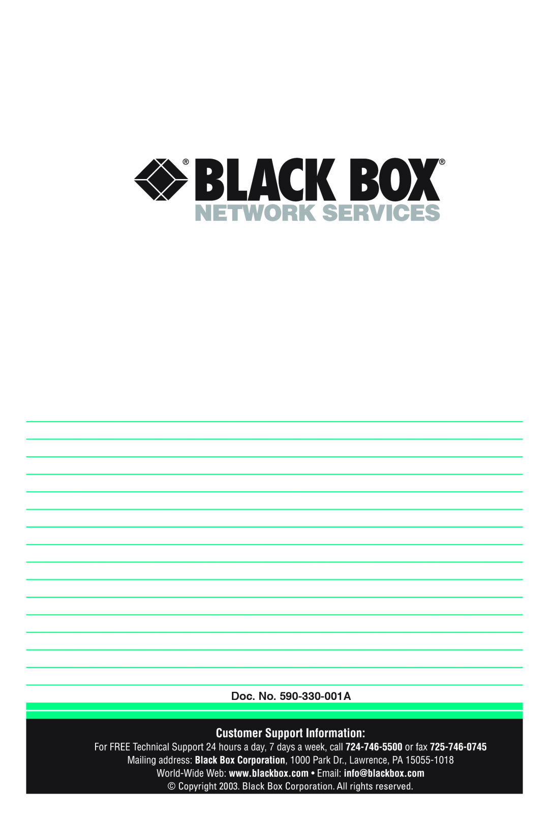 Black Box KV2016E, KV2016A manual Doc. No. 590-330-001A 