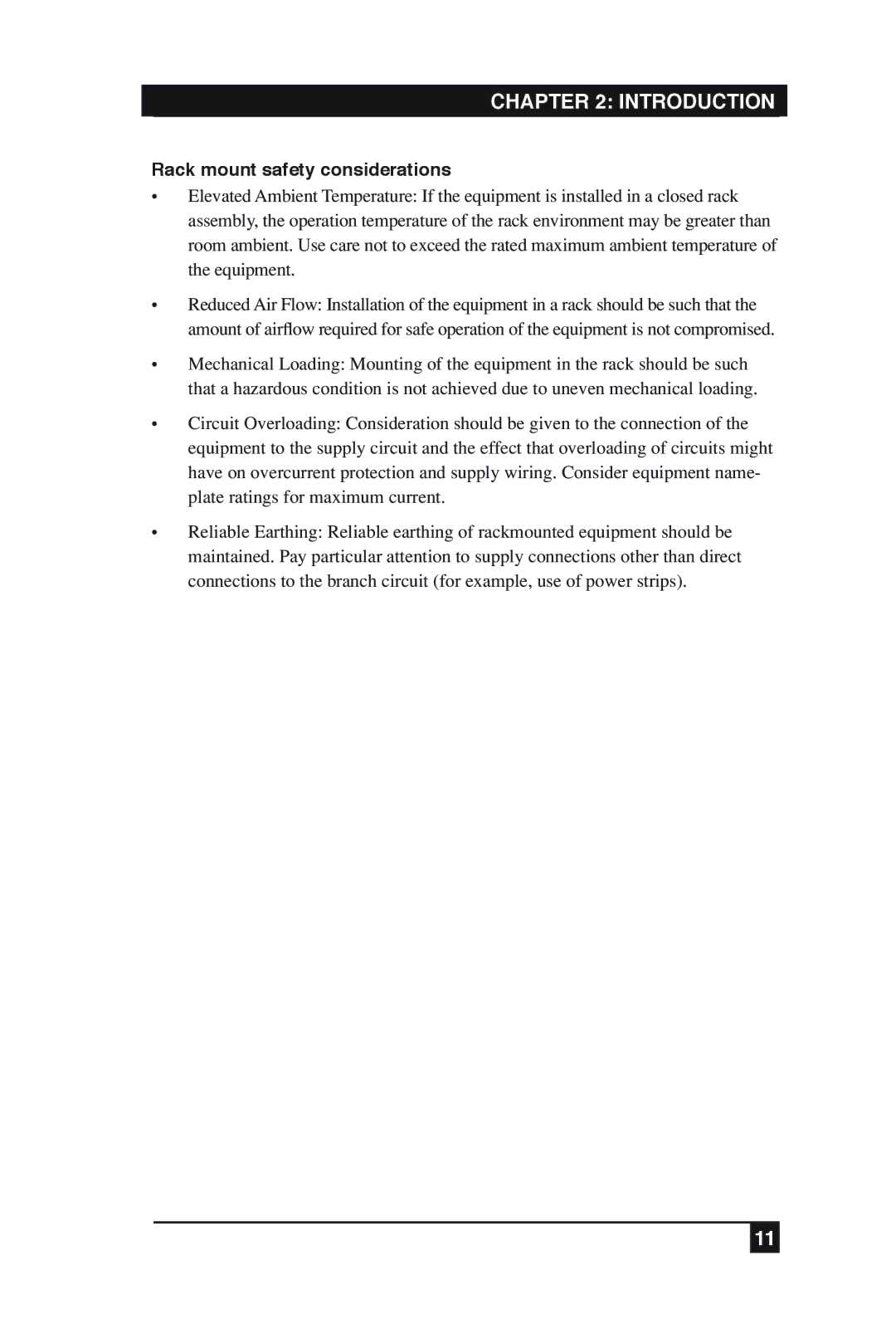 Black Box KV2016A, KV2016E manual Rack mount safety considerations 