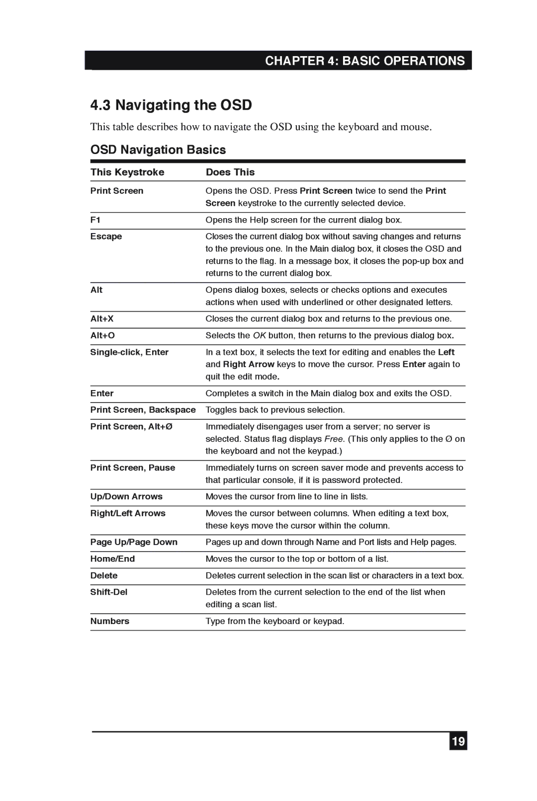 Black Box KV2016A, KV2016E manual Navigating the OSD, OSD Navigation Basics 