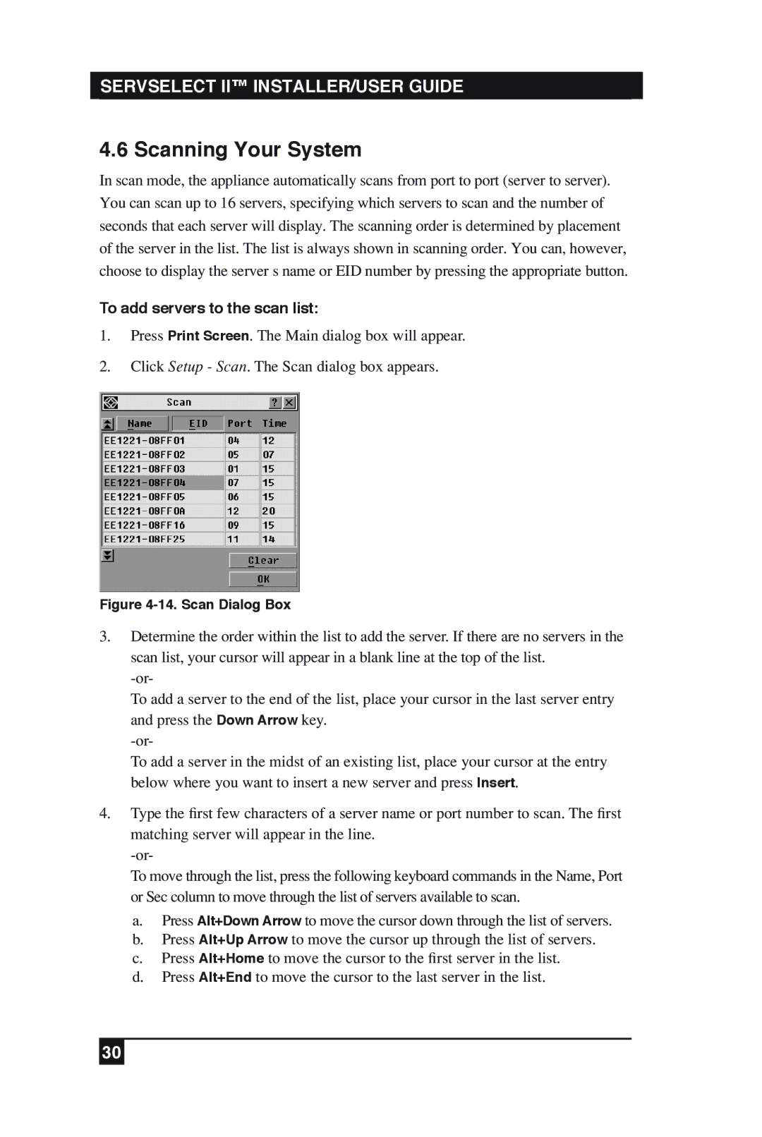 Black Box KV2016E, KV2016A manual Scanning Your System, To add servers to the scan list 