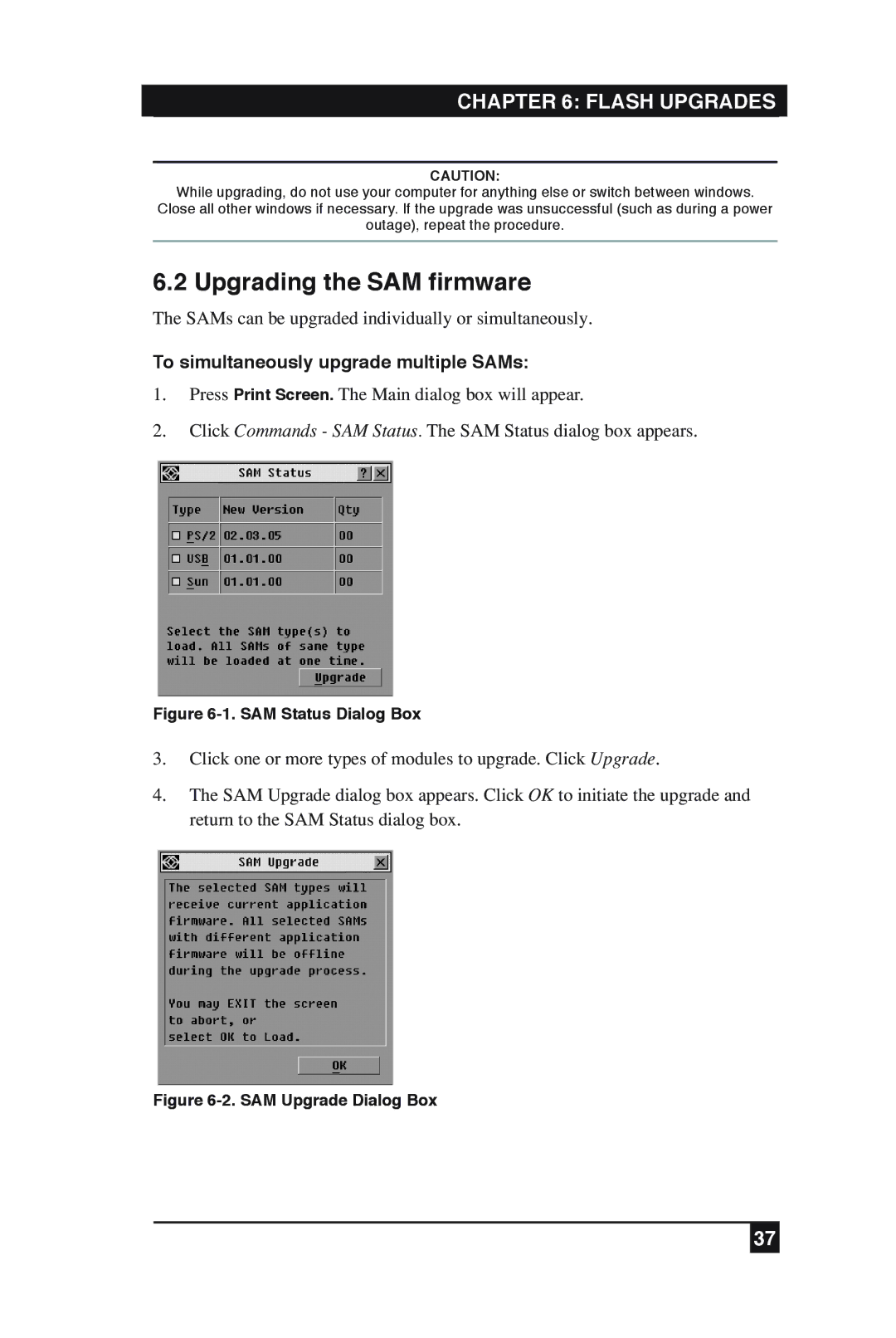 Black Box KV2016A, KV2016E manual Upgrading the SAM firmware, Flash Upgrades, To simultaneously upgrade multiple SAMs 