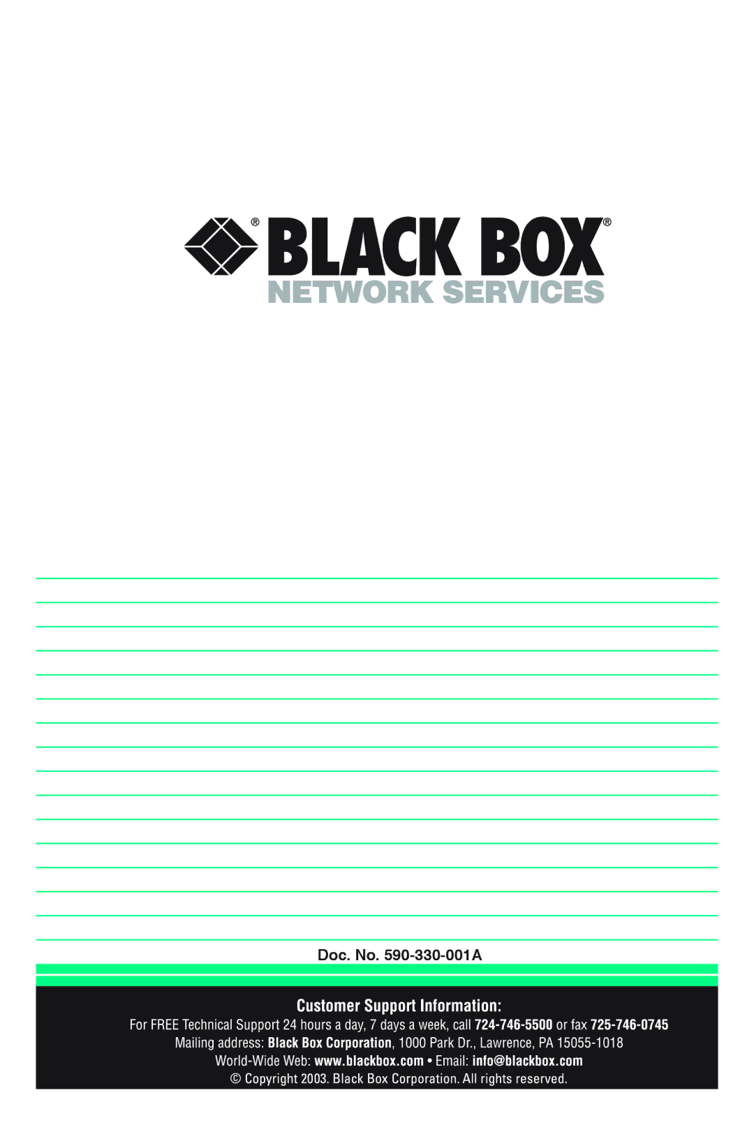 Black Box KV2016E, KV2016A manual Doc. No -330-001A 