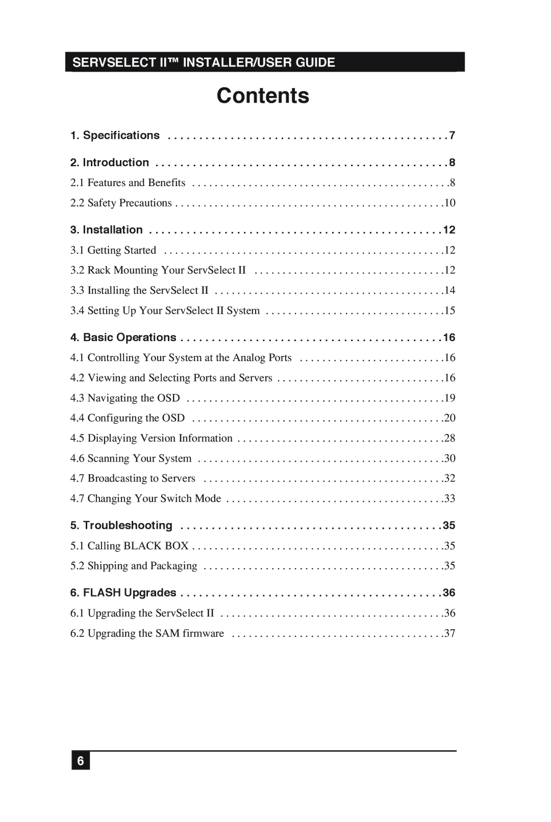 Black Box KV2016E, KV2016A manual Contents 