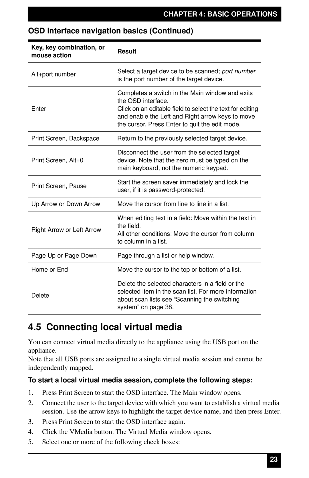 Black Box KV4116A, KV2116A, KV4116E, KV2116E manual Connecting local virtual media 