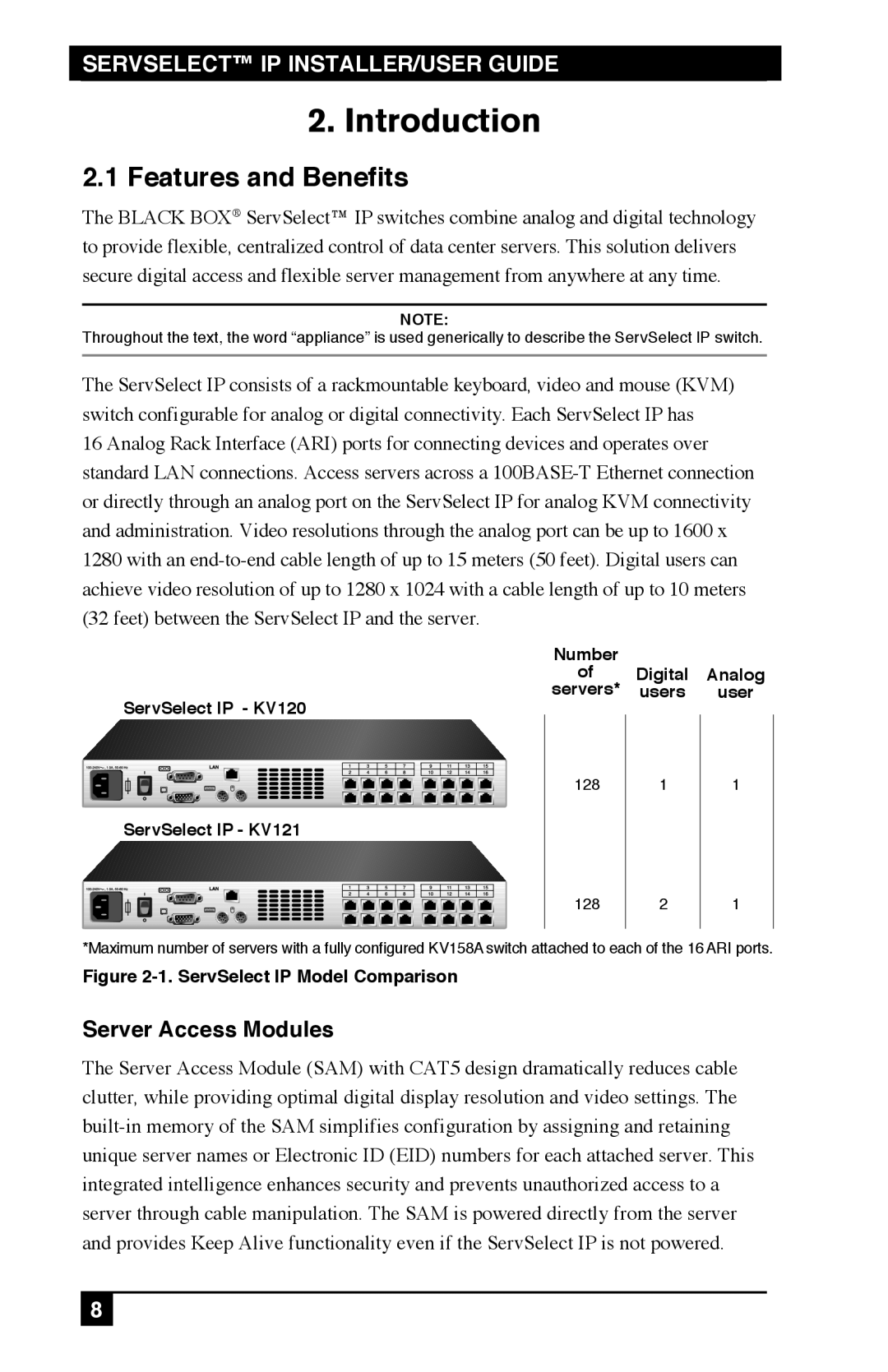 Black Box KV120E, KV212E, KV120A manual Introduction, Features and Benefits, Server Access Modules 