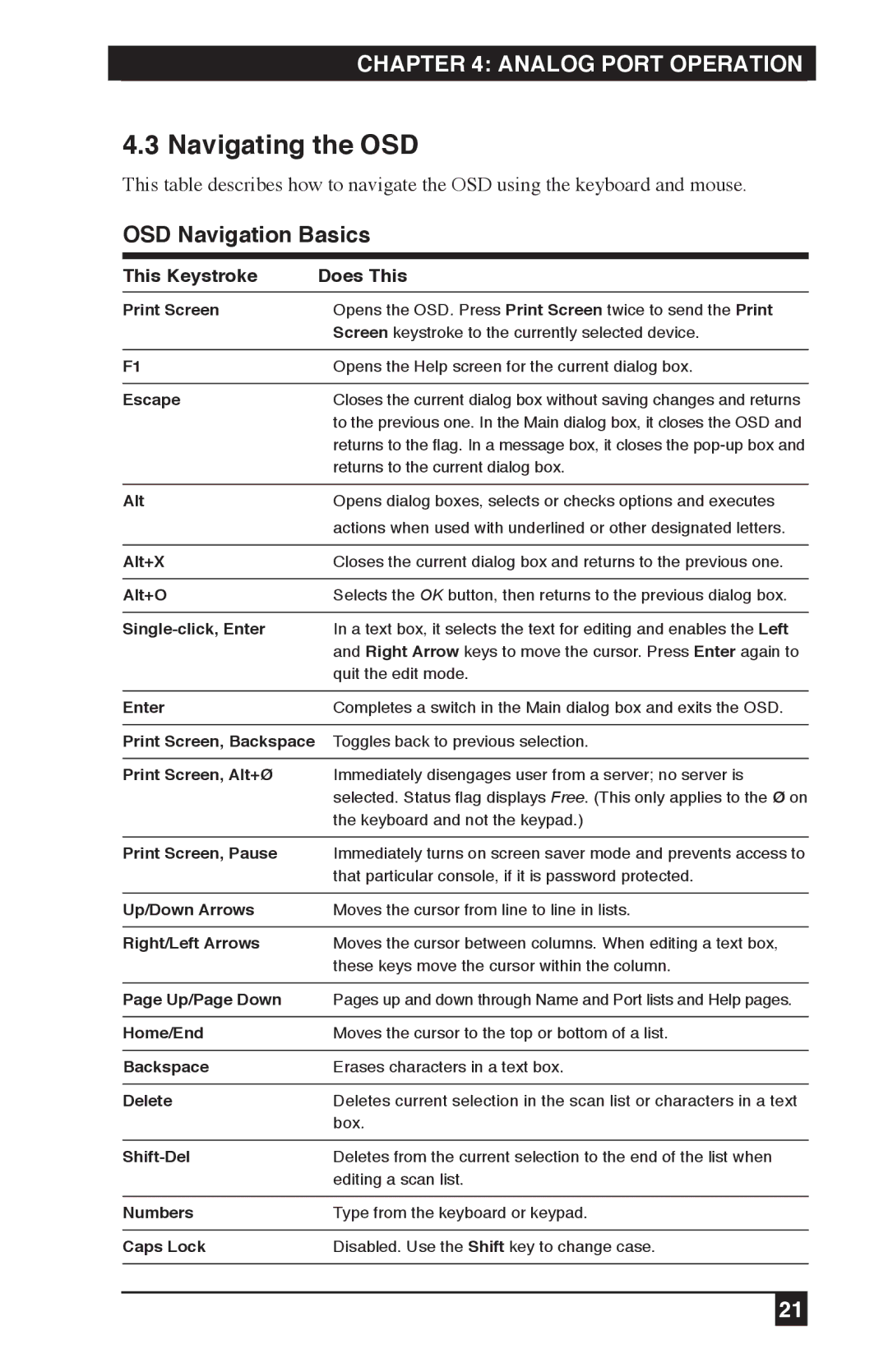 Black Box KV120A, KV212E, KV120E manual Navigating the OSD, OSD Navigation Basics 