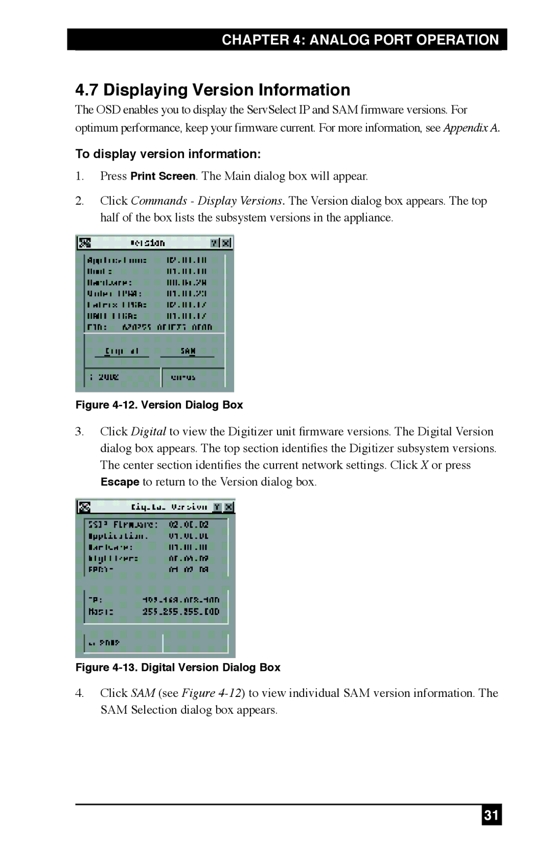 Black Box KV212E, KV120E, KV120A manual Displaying Version Information, To display version information 