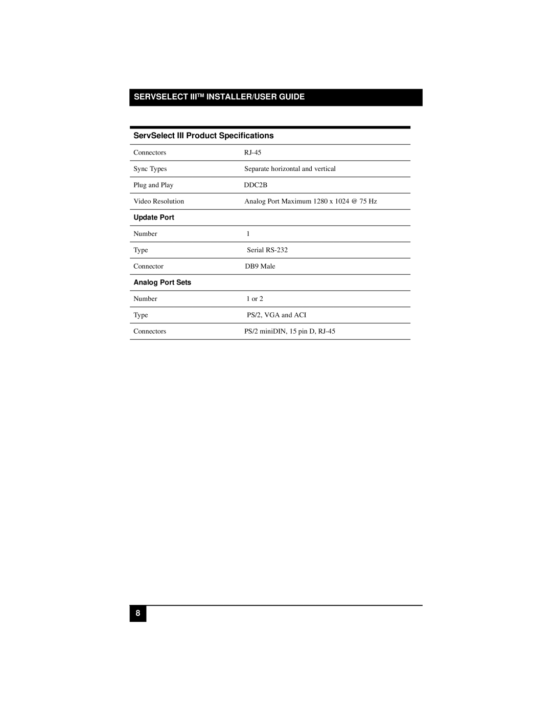 Black Box KV21008A, KV22016E, KV22008E, KV21008E manual Servselect Iiitm INSTALLER/USER Guide 