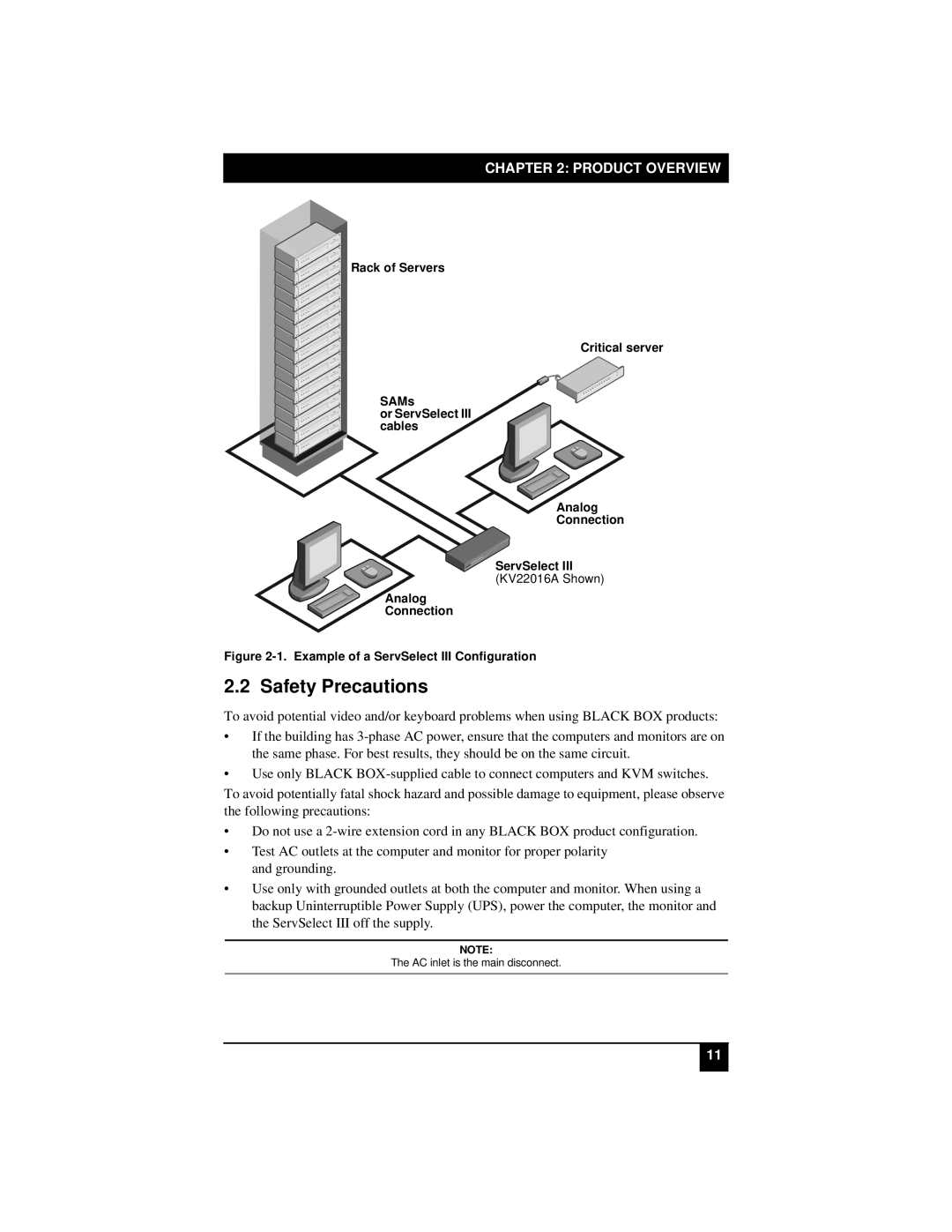 Black Box KV22008E, KV22016E, KV21008A, KV21008E manual Safety Precautions, Example of a ServSelect III Configuration 