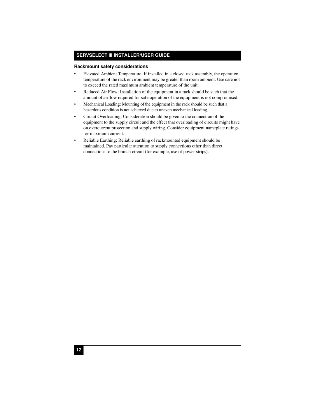 Black Box KV21008A, KV22016E, KV22008E, KV21008E manual Rackmount safety considerations 