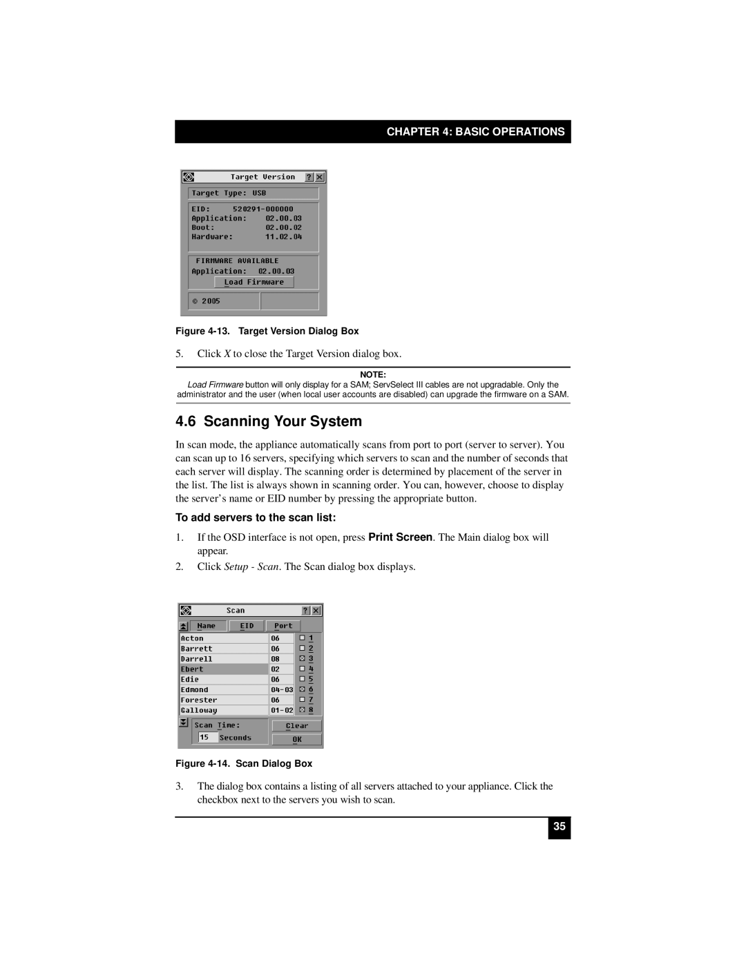 Black Box KV22008E, KV22016E, KV21008A, KV21008E manual Scanning Your System, To add servers to the scan list 