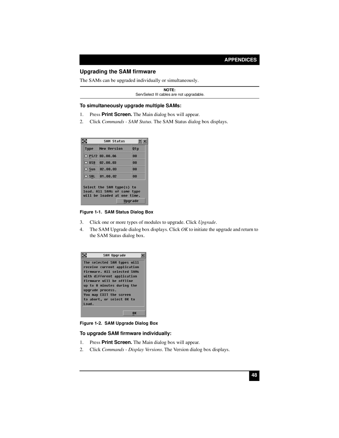 Black Box KV21008A, KV22016E, KV22008E, KV21008E manual Upgrading the SAM firmware, To simultaneously upgrade multiple SAMs 