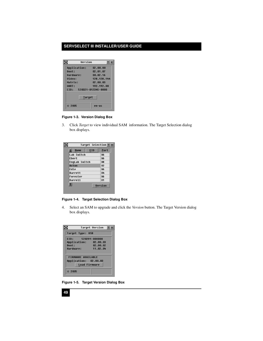 Black Box KV21008E, KV22016E, KV22008E, KV21008A manual Version Dialog Box 