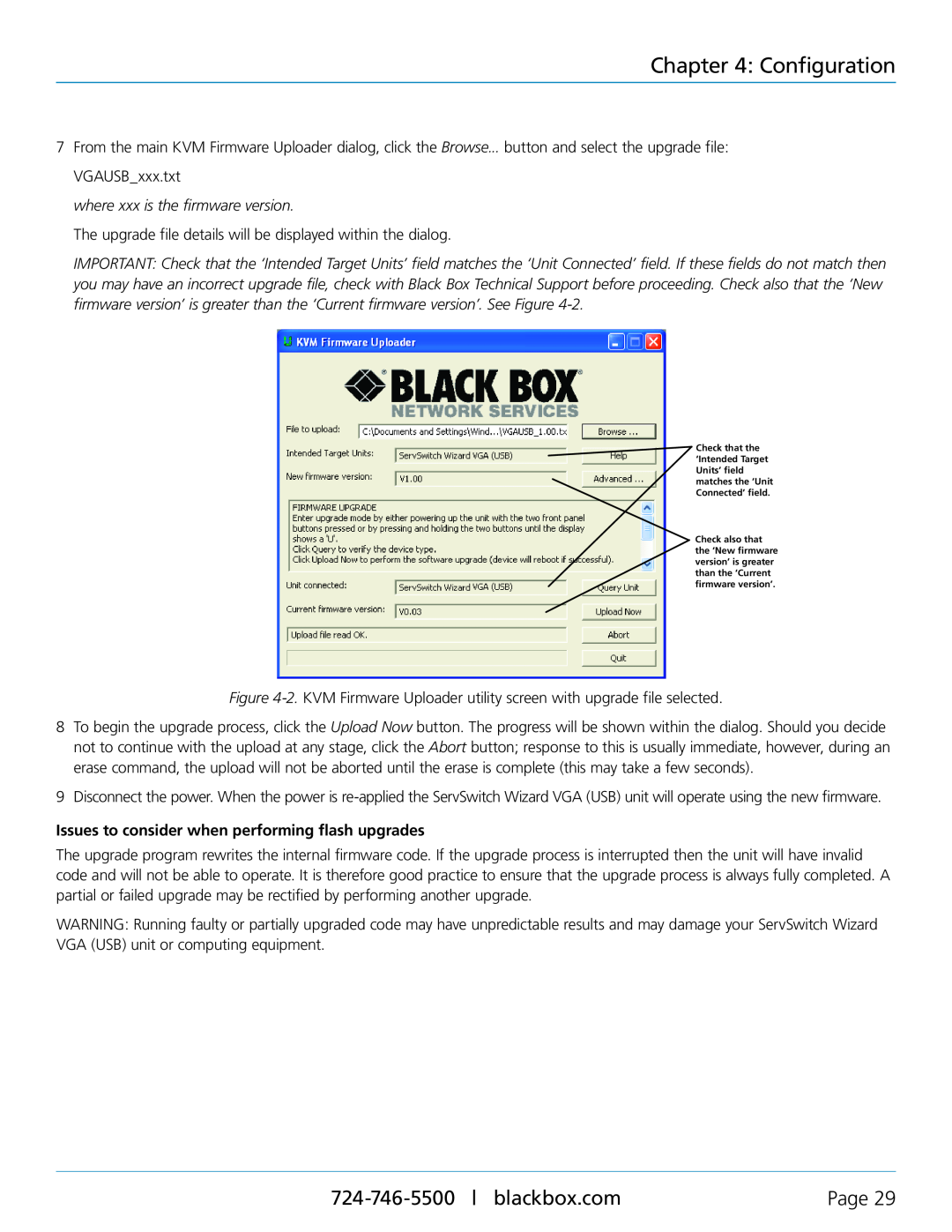 Black Box Black Box ServSwitch Wizard VGA (USB), KV3304A, KV3004A where xxx is the firmware version, Configuration, Page 