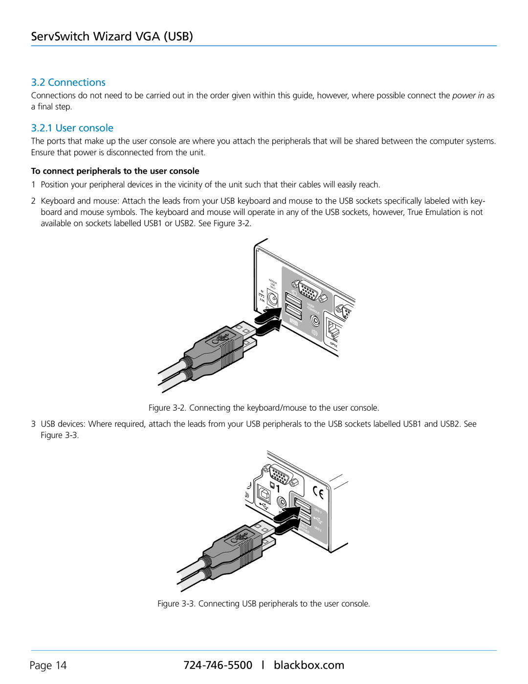 Black Box Black Box ServSwitch Wizard VGA (USB) Connections, User console, To connect peripherals to the user console 