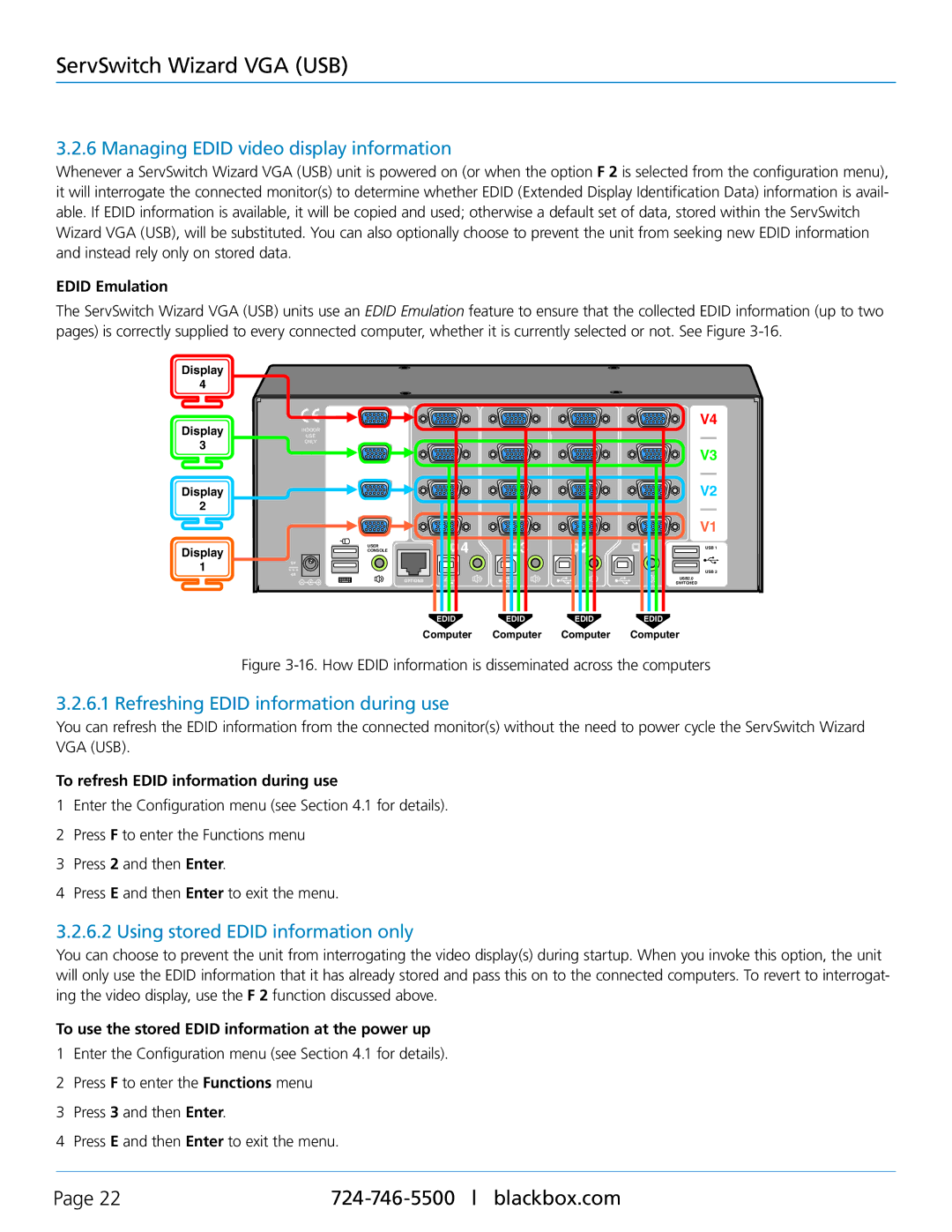 Black Box KV3404A, KV3304A, KV3004A, KV3204A Managing Edid video display information, Refreshing Edid information during use 
