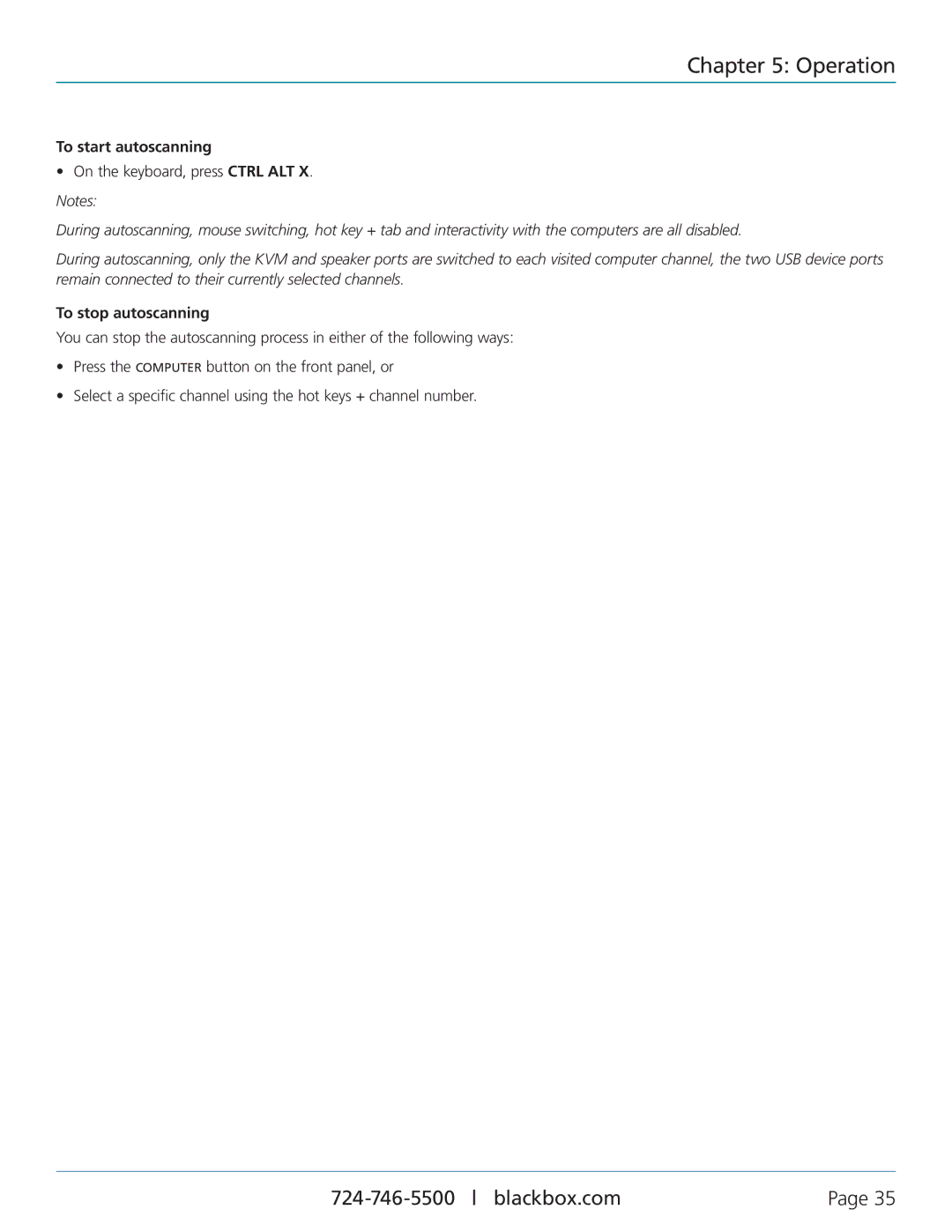 Black Box KV3304A, KV3004A, KV3404A, KV3204A manual To start autoscanning, To stop autoscanning 