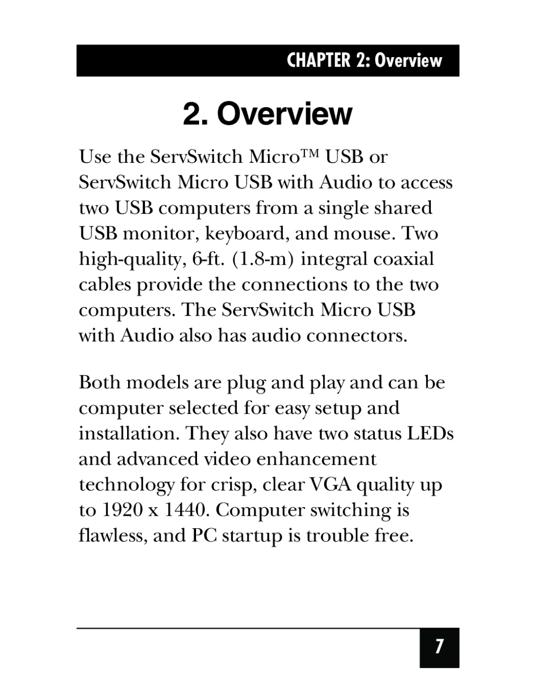 Black Box KV407A, KV408A, Black Box ServSwitch Micro USB with Audio manual Overview 