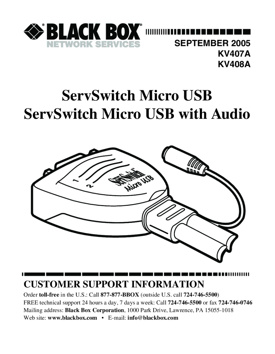 Black Box Black Box ServSwitch Micro USB with Audio, KV408A, KV407A ServSwitch Micro USB ServSwitch Micro USB with Audio 