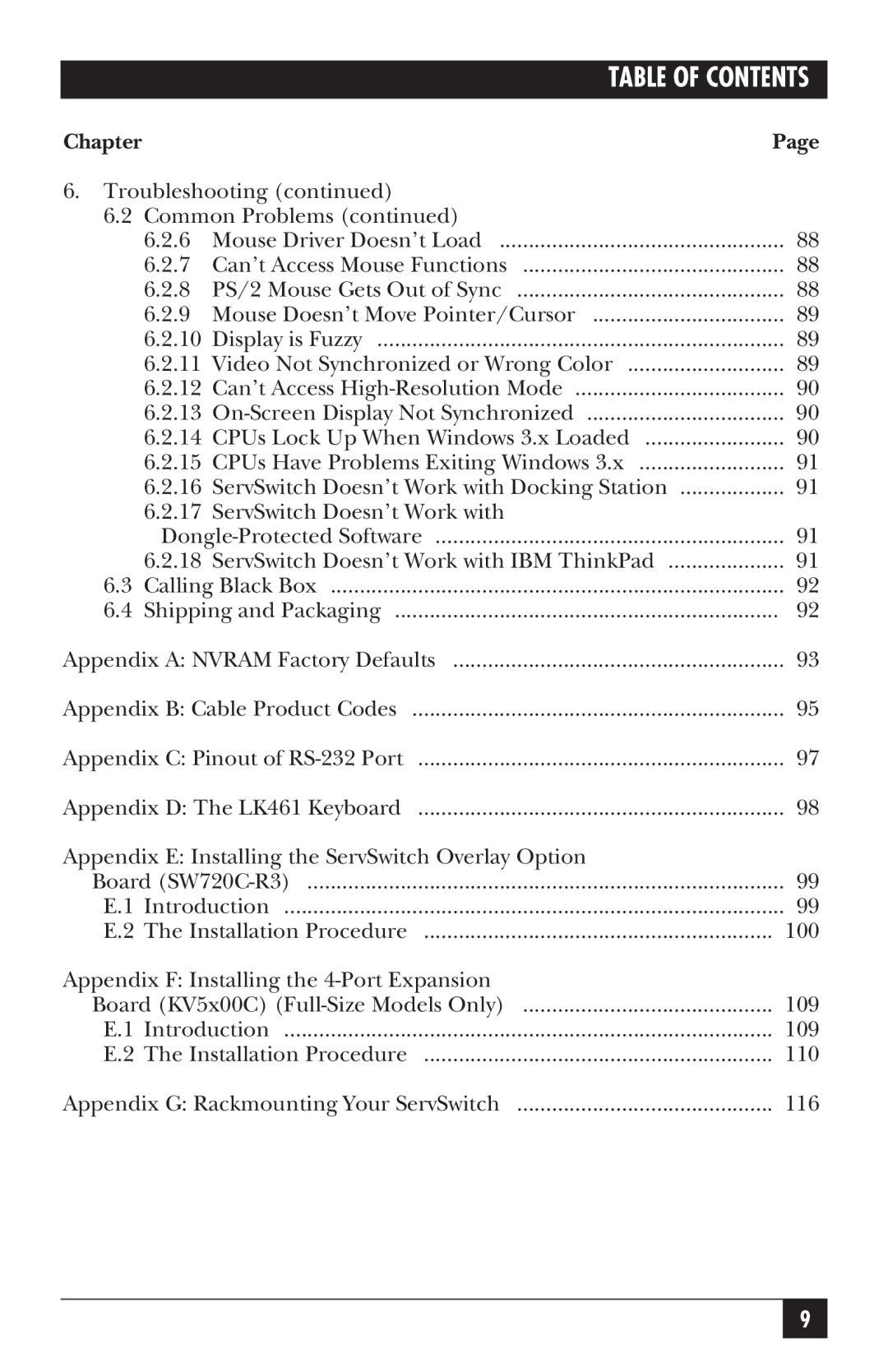 Black Box KV5300 Series manual Table of Contents 