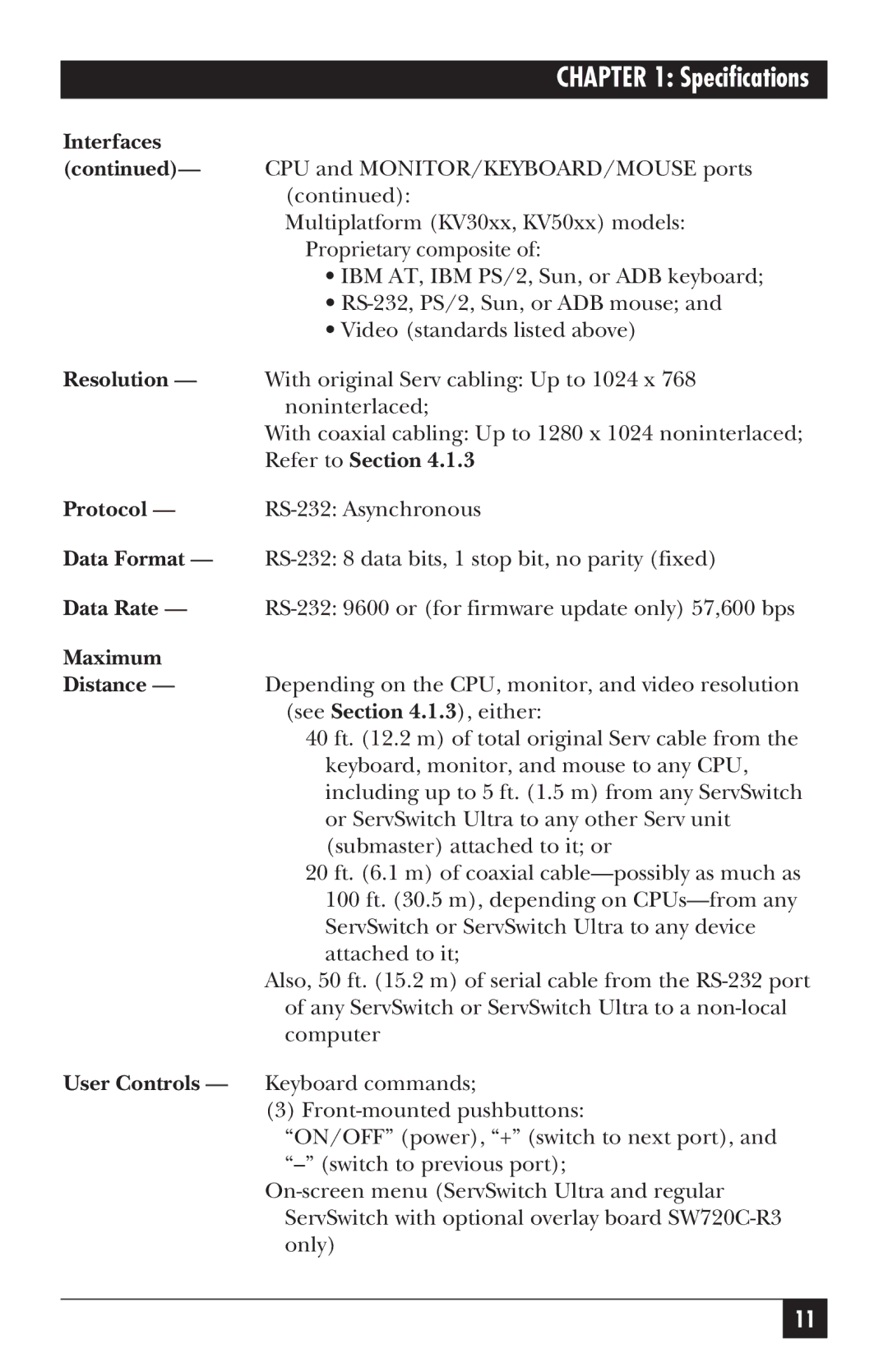 Black Box KV5300 Series manual Specifications 