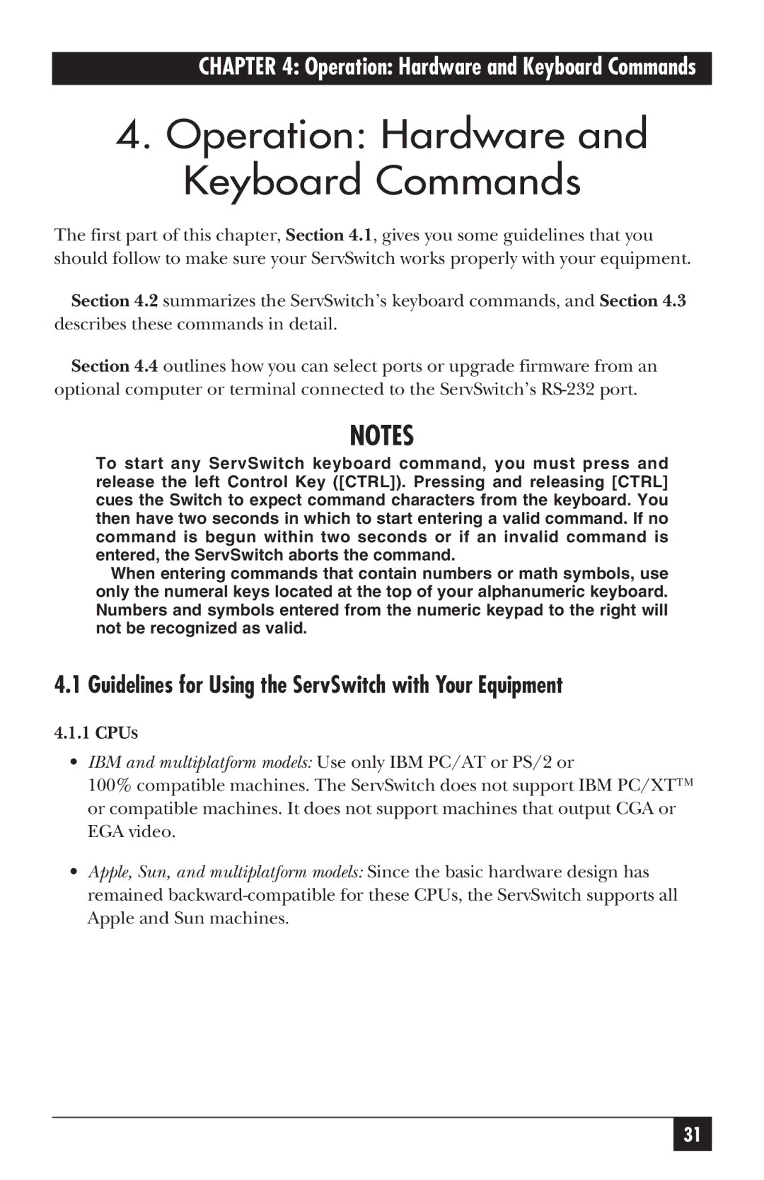 Black Box KV5300 Series Operation Hardware and Keyboard Commands, Guidelines for Using the ServSwitch with Your Equipment 