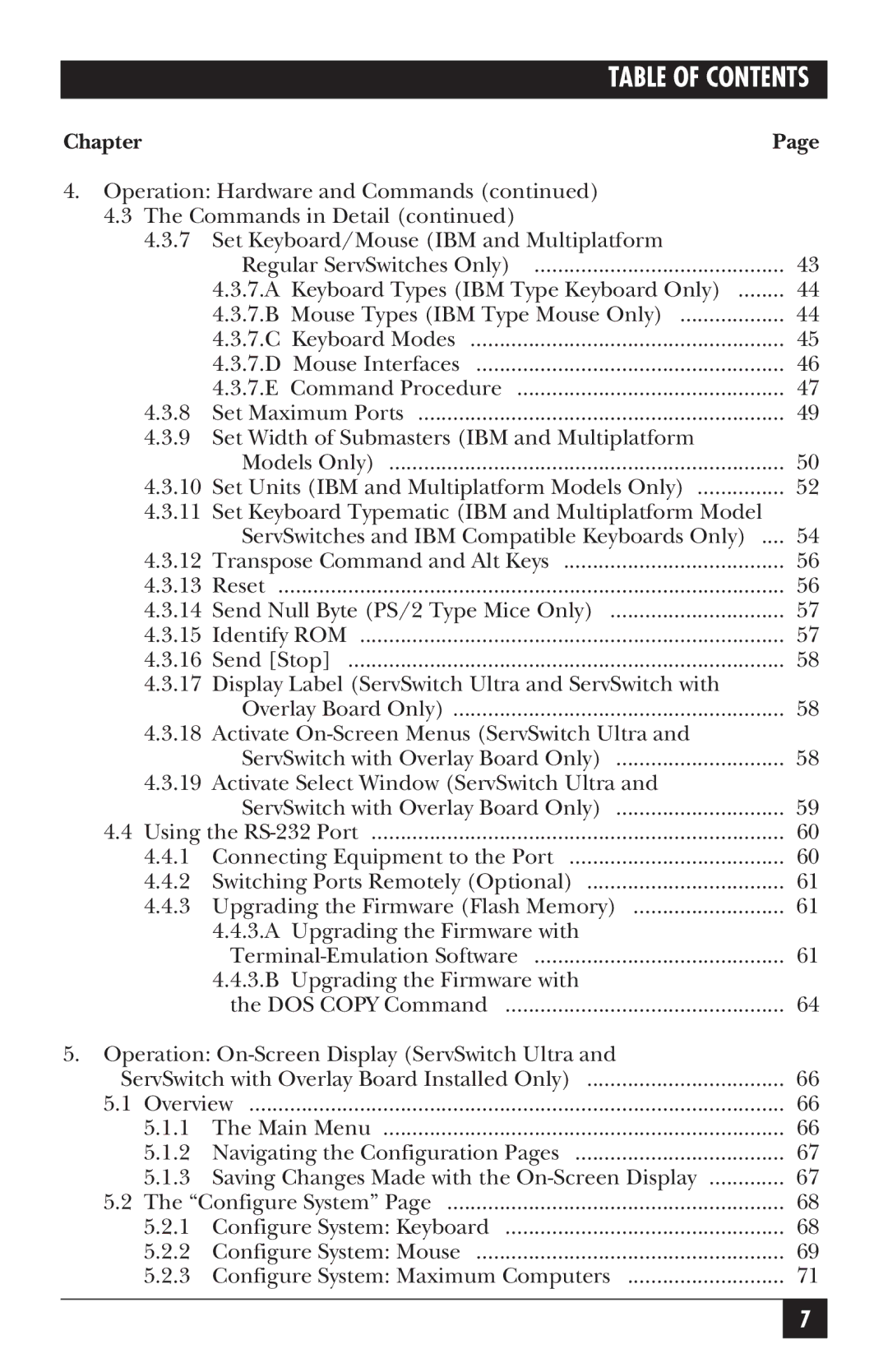 Black Box KV5300 Series manual Table of Contents 