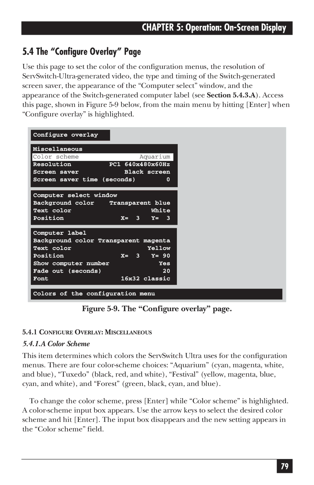 Black Box KV5300 Series manual Configure Overlay, Color Scheme 