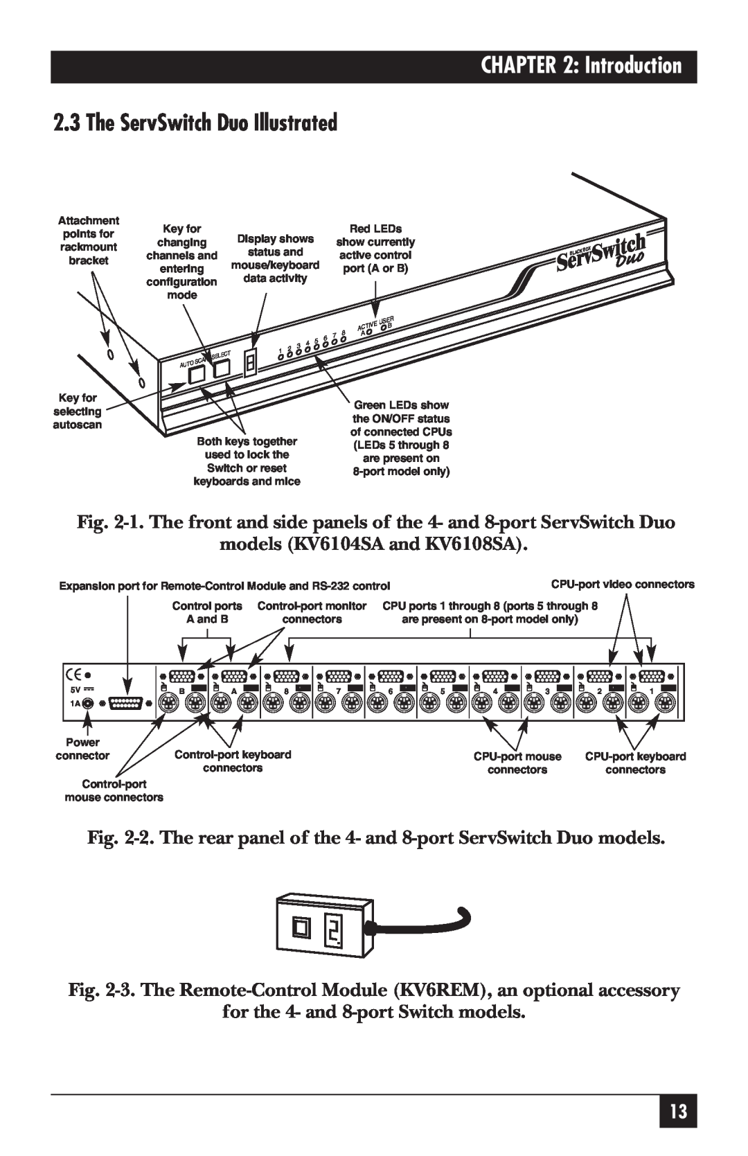 Black Box manual The ServSwitch Duo Illustrated, Introduction, models KV6104SA and KV6108SA 